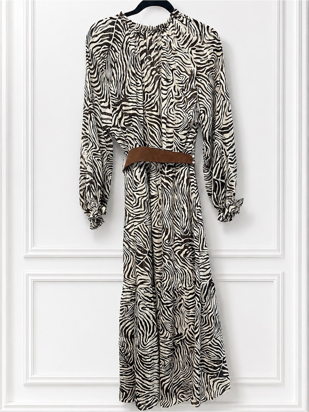 Zara Zebra Animal Print Belted Midi Dress L NWT - Picture 11 of 11